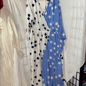 Ashley Stewart Blue & White Geometric Wrap Maxi Dress size 22/24